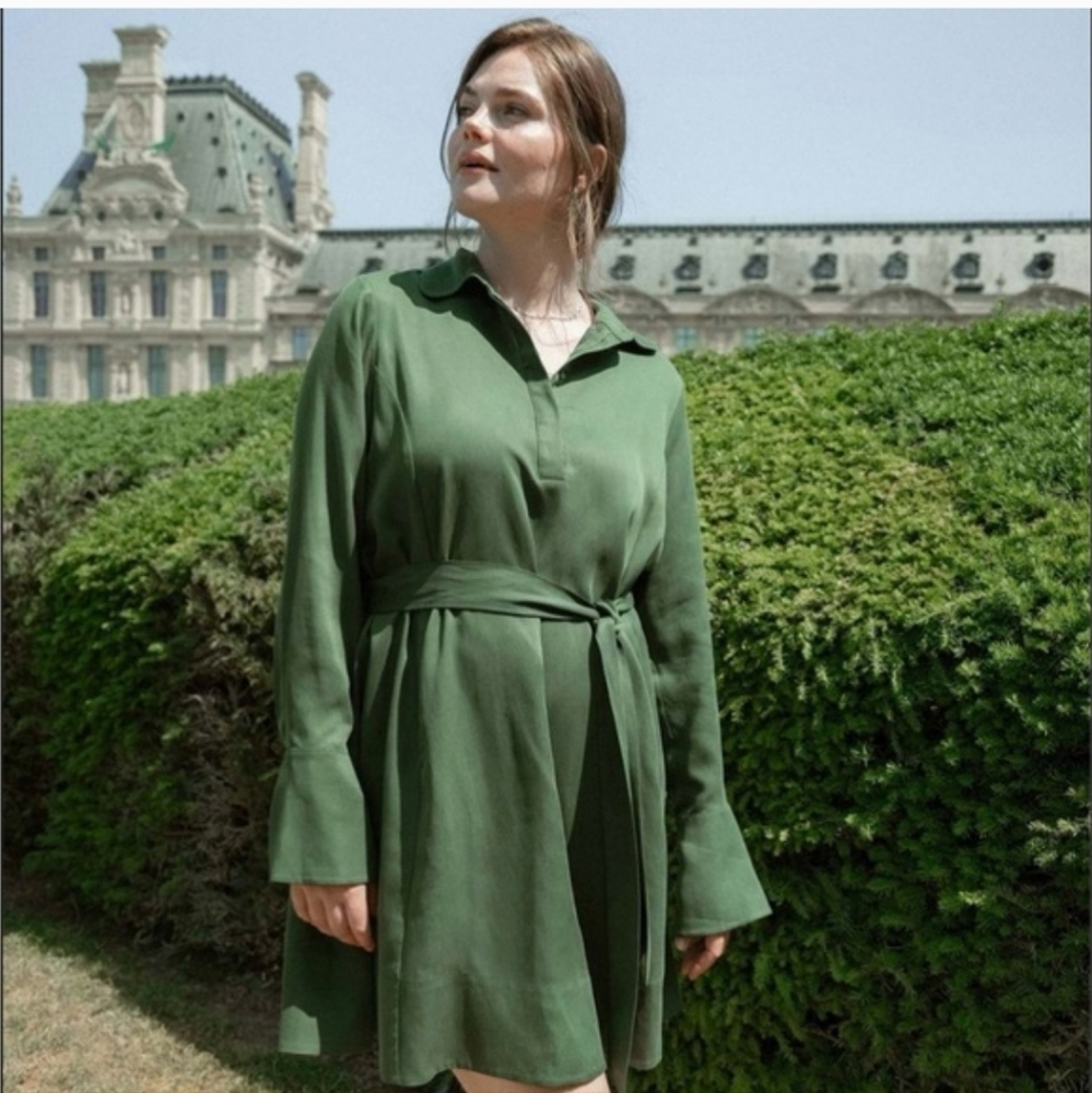 Darling Forrest Green Shirt Dress - Picture 2 of 13